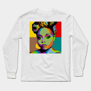 Woman's face on a multicolored background Long Sleeve T-Shirt